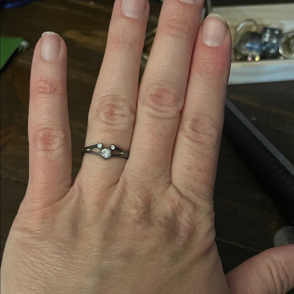Vintage Delicate Silver-Tone Ring with Center Stone- Mickey Mouse